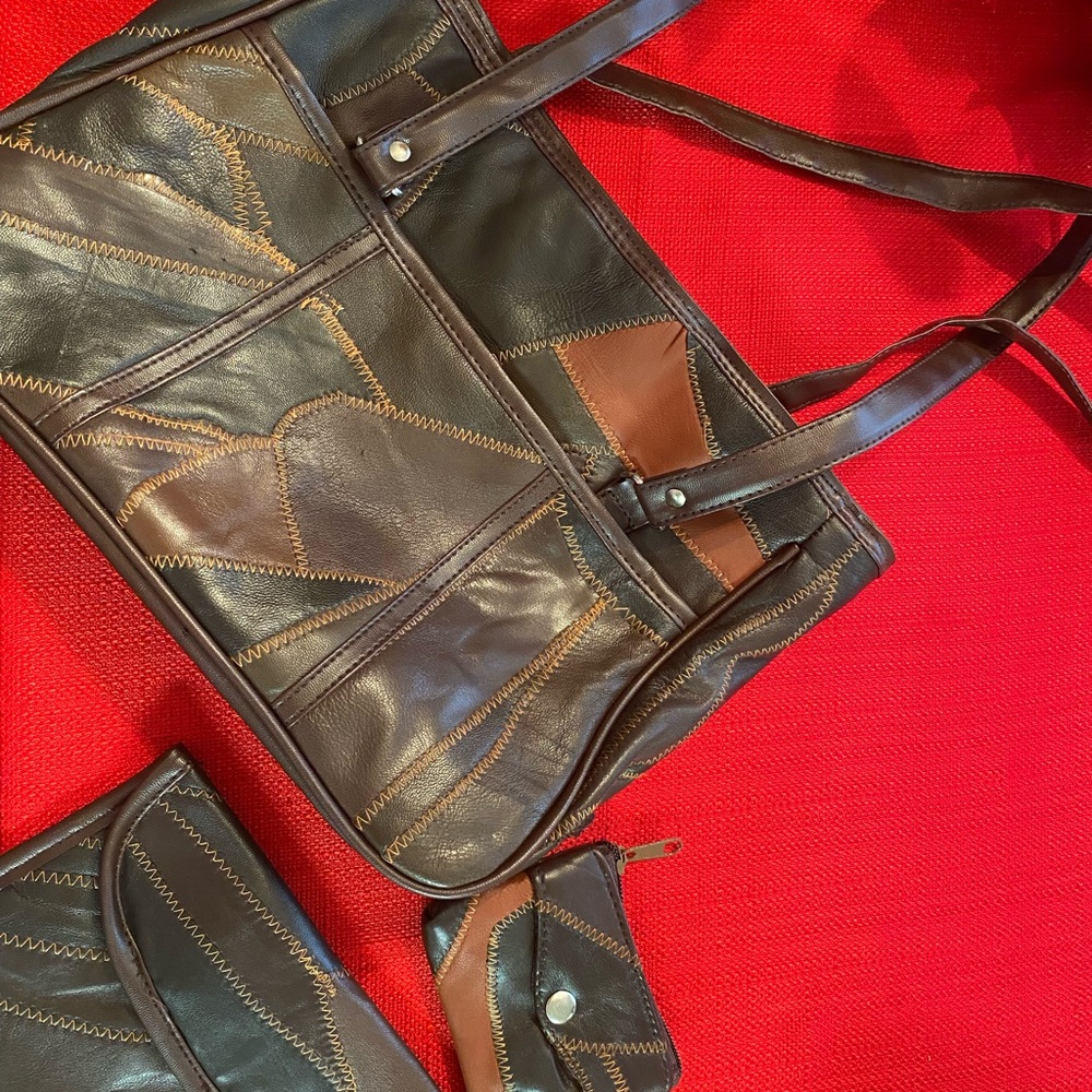 New womens purse. Soft brown patchwork leather purse and cosmetic & change purse